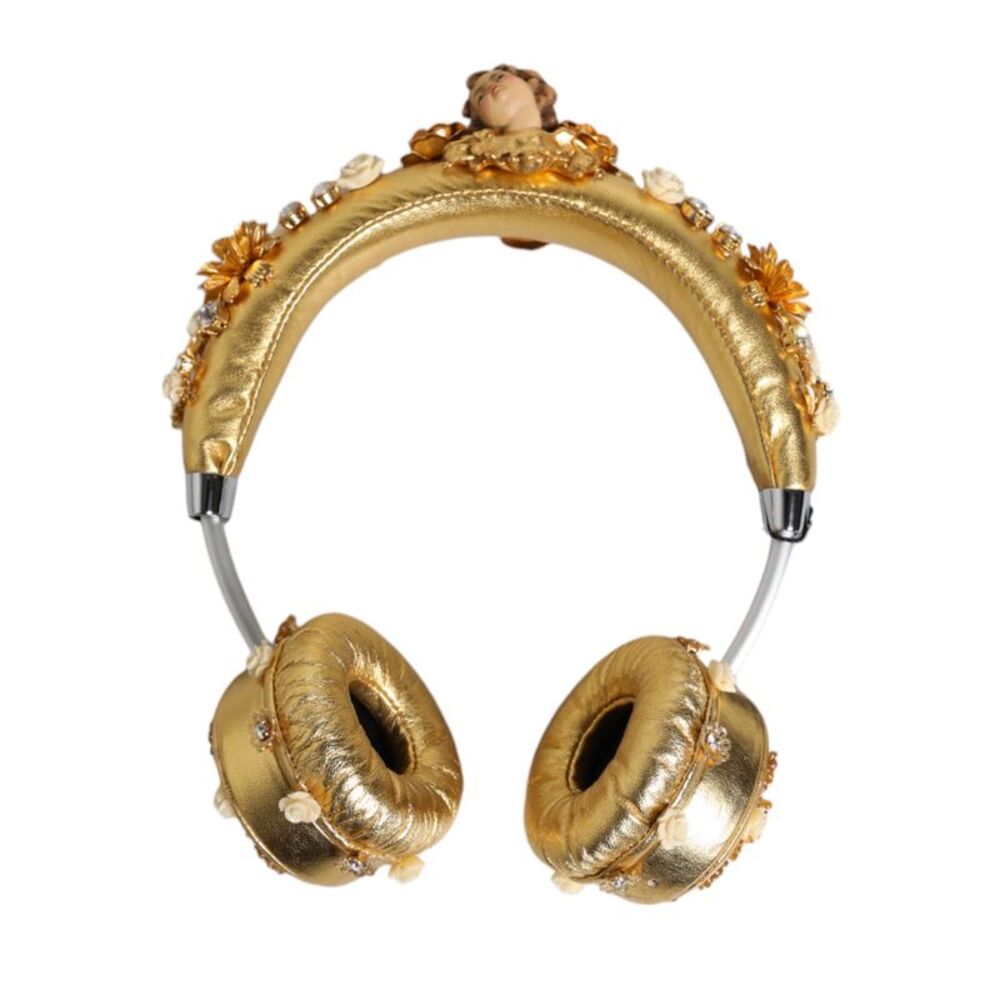 Dolce & Gabbana Gold Leather Floral Crystal Angel Headset Women's Headphones - Picture 2 of 6